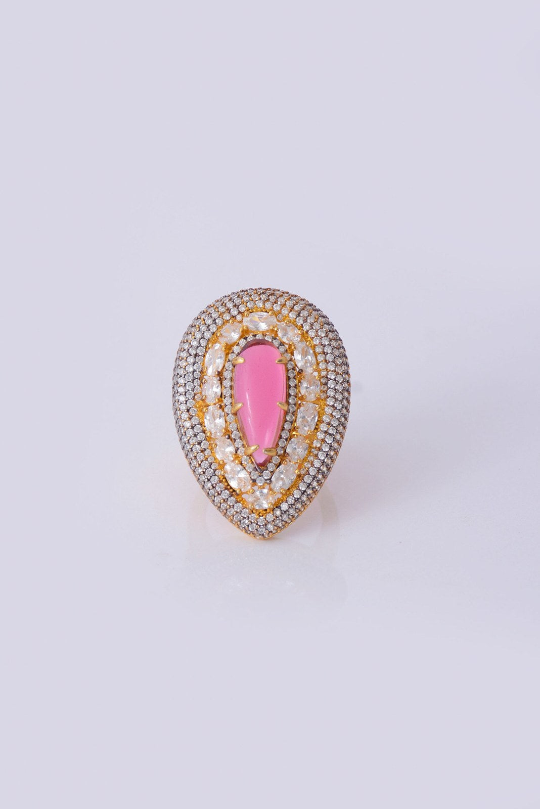 Black Pink Zircon Oval Cocktail Ring
