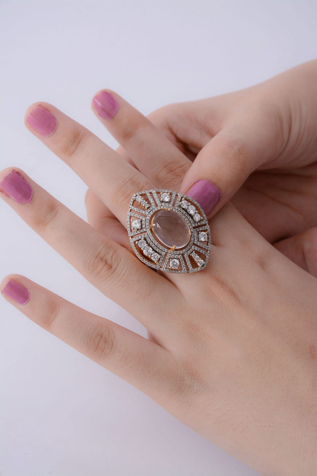 White Blue Zircon Vintage Cocktail Ring