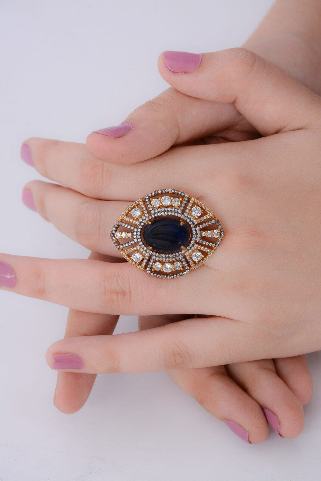 White Blue Zircon Vintage Cocktail Ring