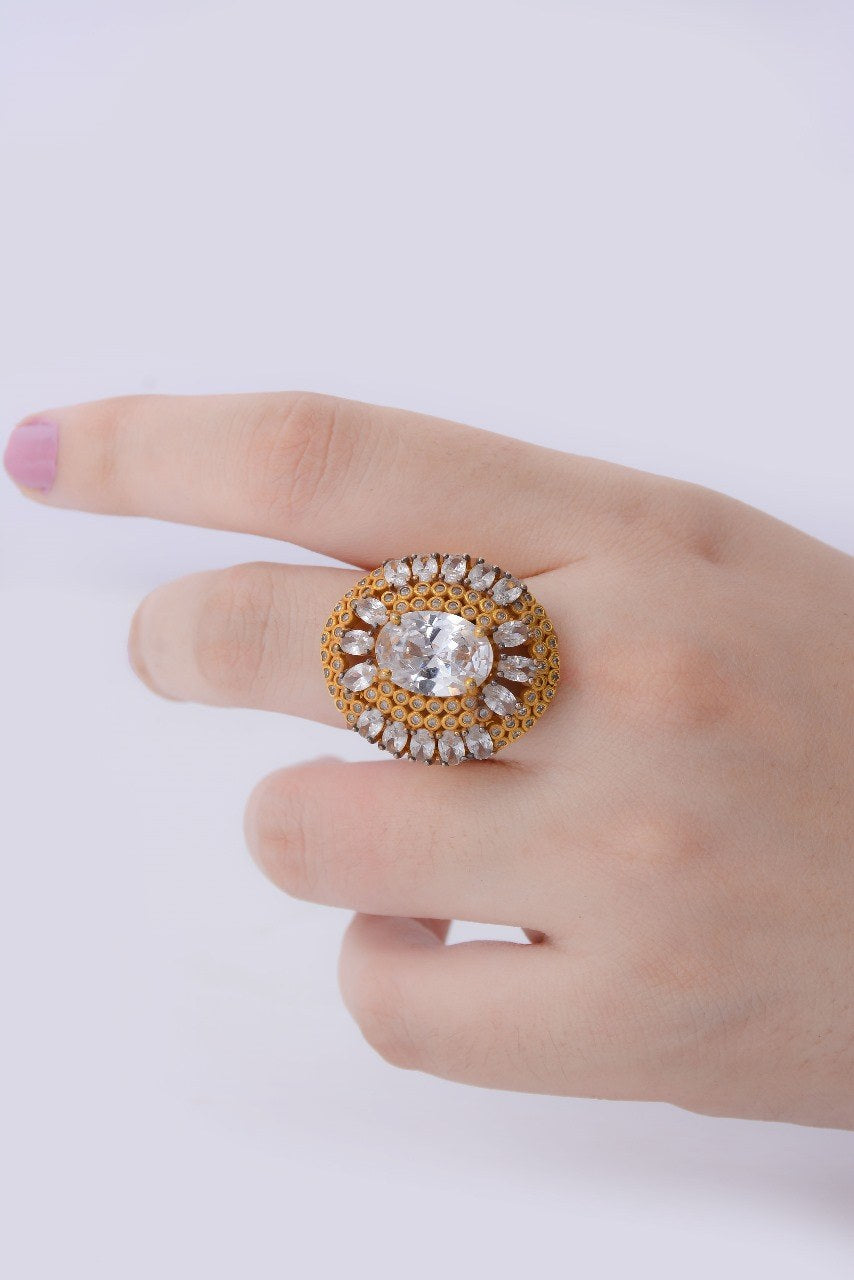 Golden Zircon Oval Halo Ring