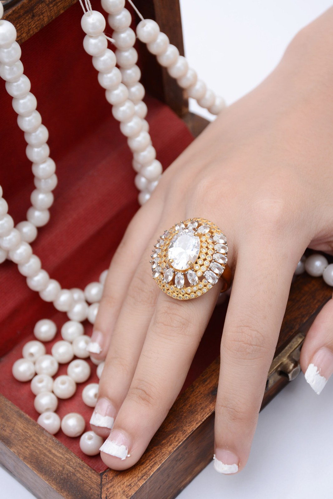 Golden Zircon Oval Halo Ring