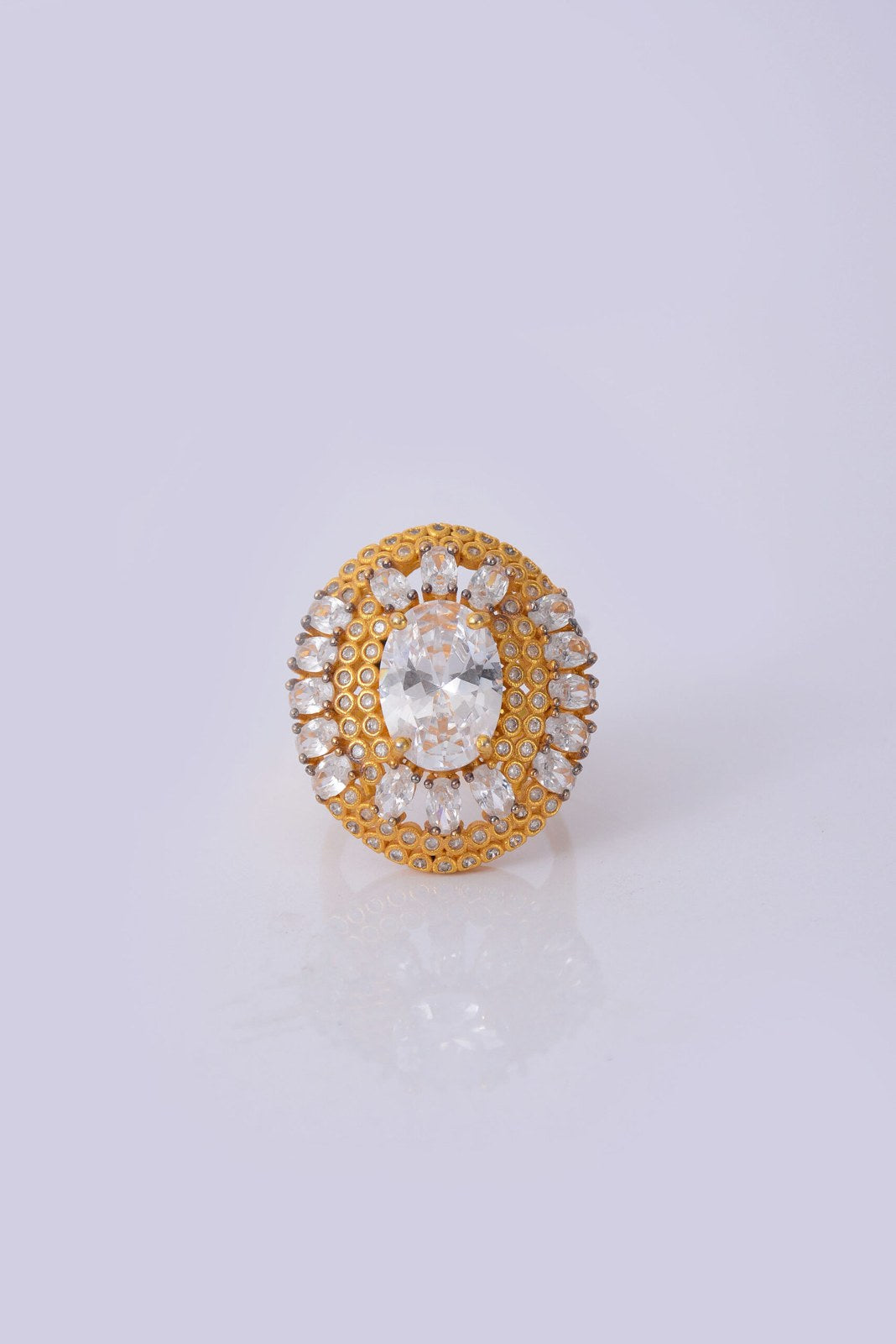 Golden Zircon Oval Halo Ring