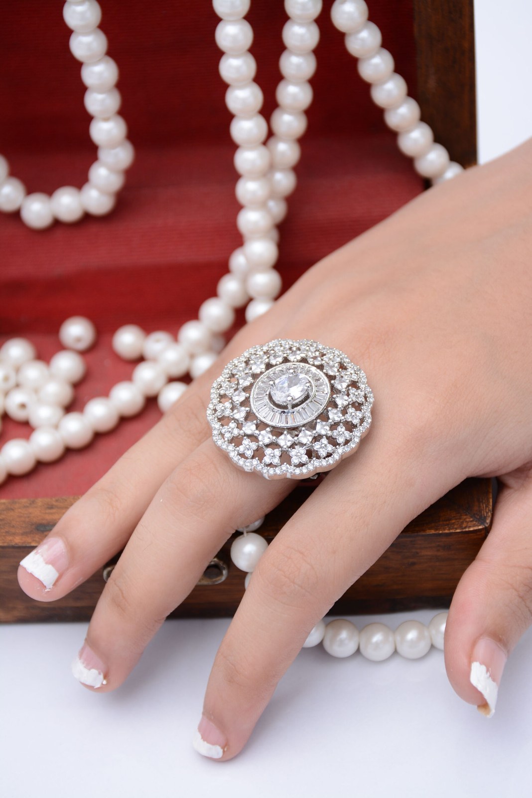 Copper Silver Zircon Round Cocktail Ring