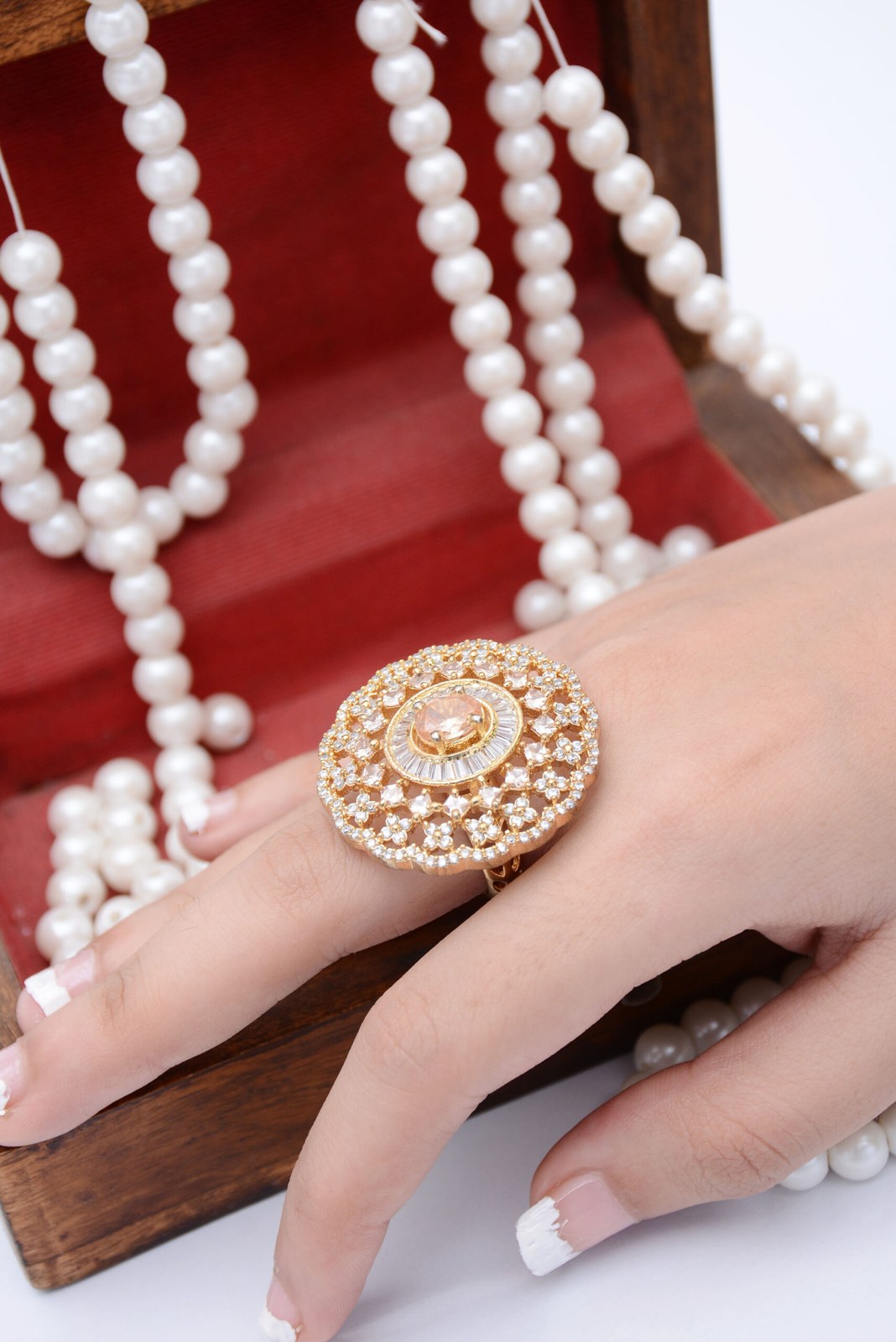 Copper Silver Zircon Round Cocktail Ring