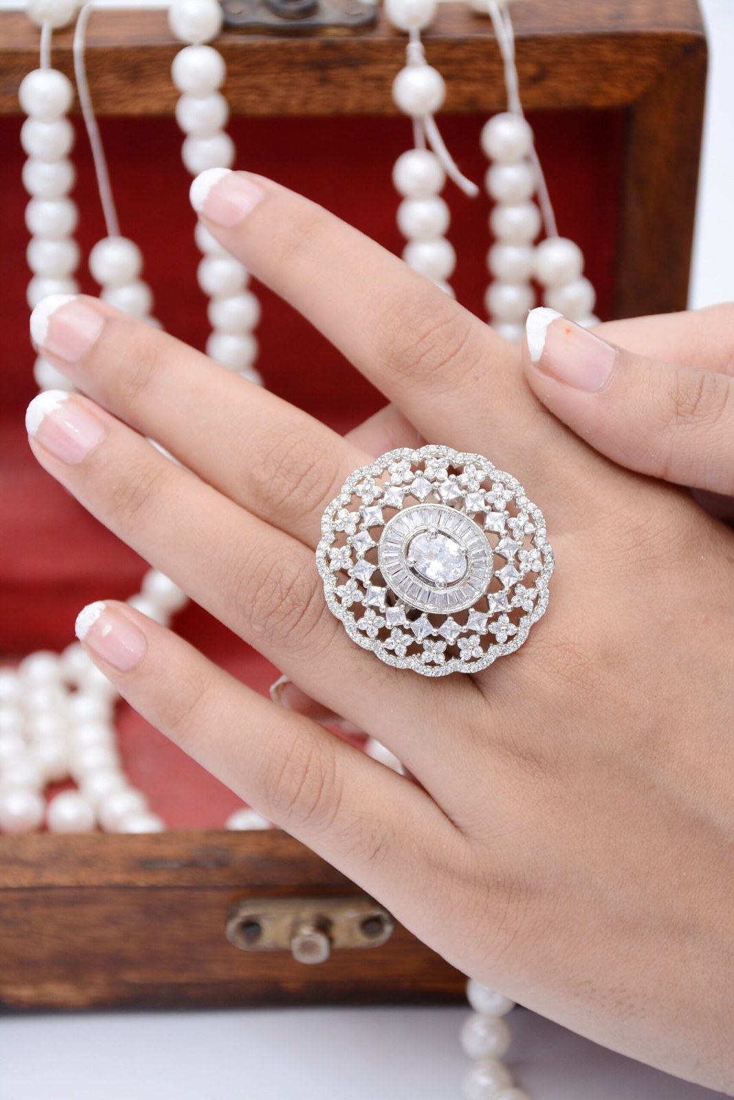 Copper Silver Zircon Round Cocktail Ring