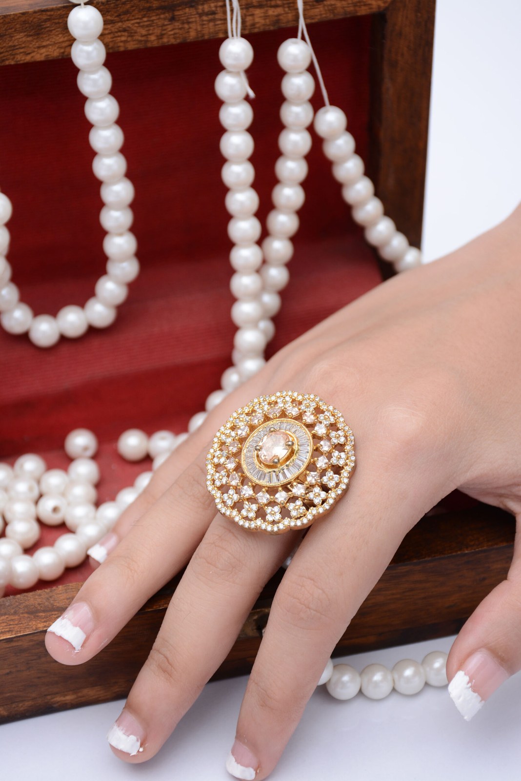 Copper Silver Zircon Round Cocktail Ring