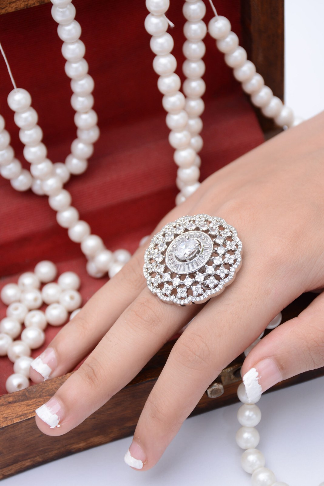 Copper Silver Zircon Round Cocktail Ring