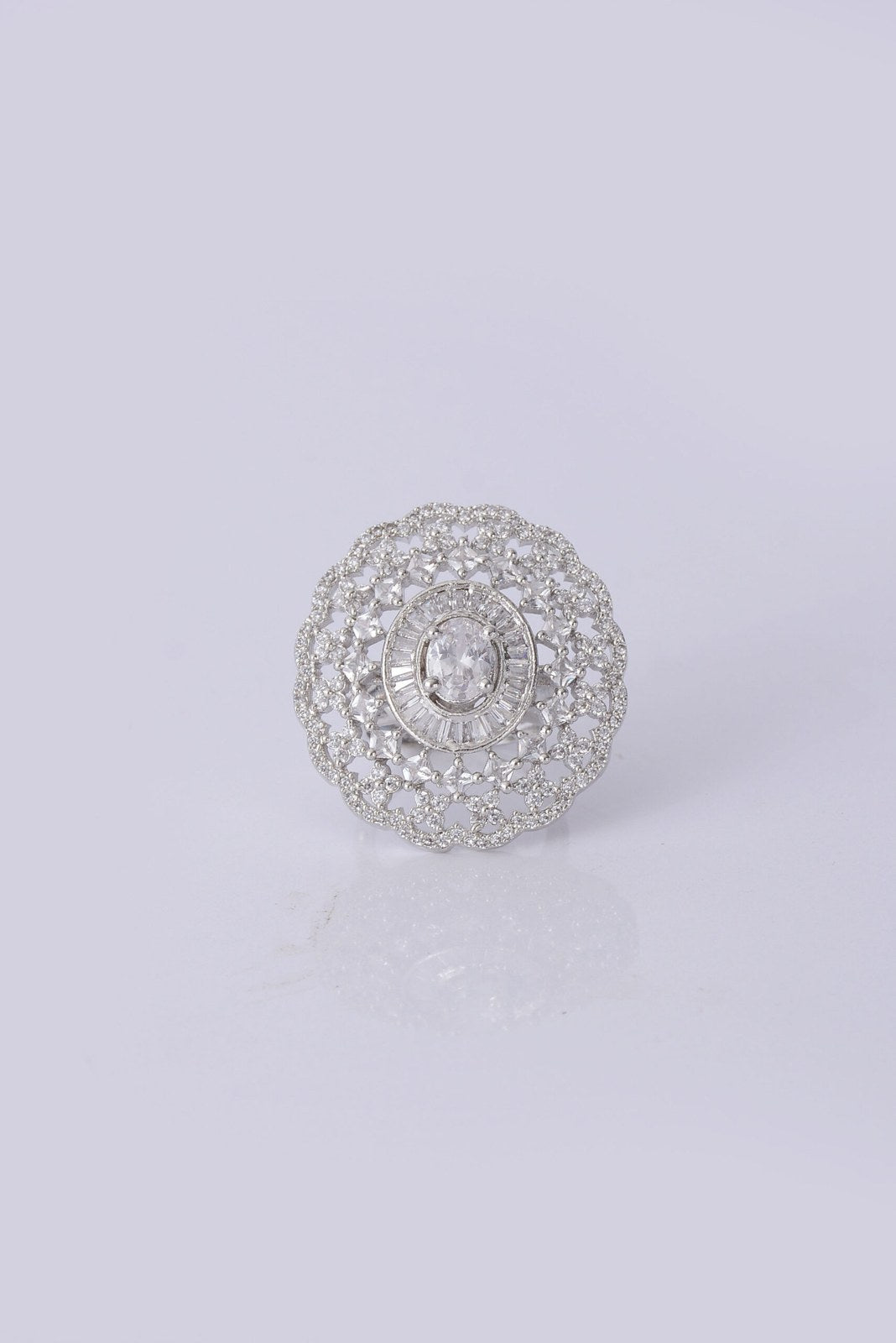 Copper Silver Zircon Round Cocktail Ring