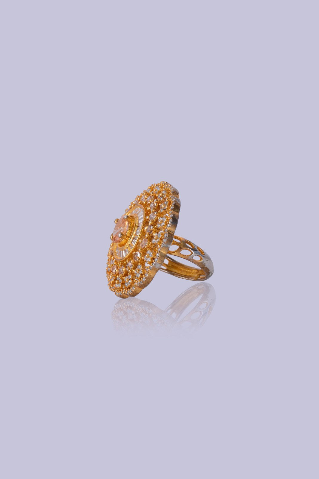 Copper Silver Zircon Round Cocktail Ring