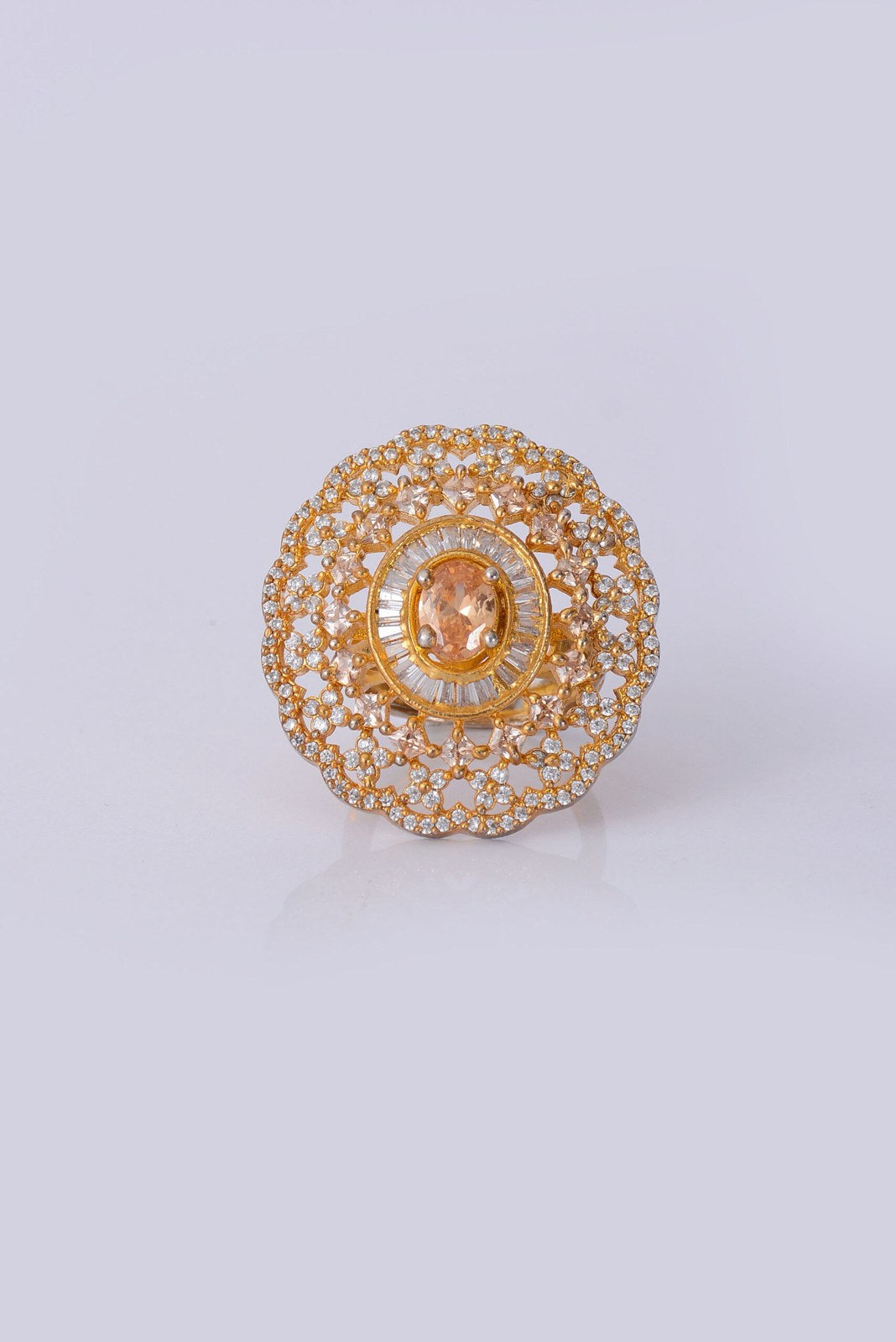 Copper Silver Zircon Round Cocktail Ring