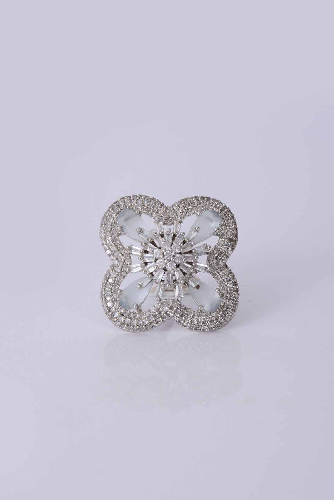 Zircon Silver Clover Cocktail Ring