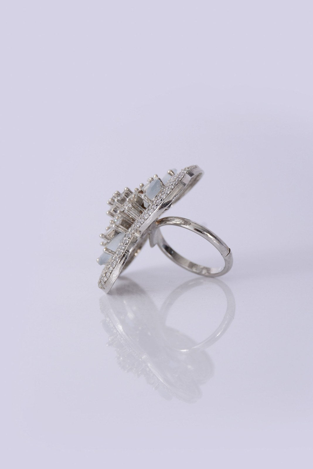 Zircon Silver Clover Cocktail Ring