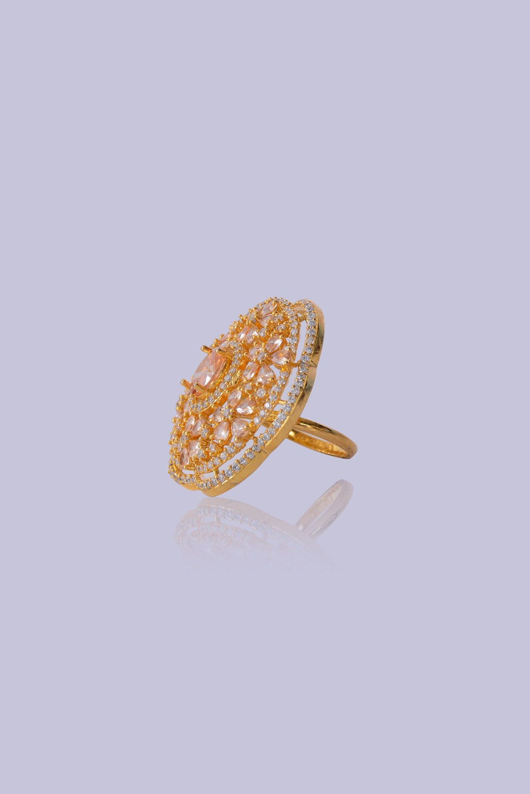 Golden Silver Zircon Floral Cocktail Ring
