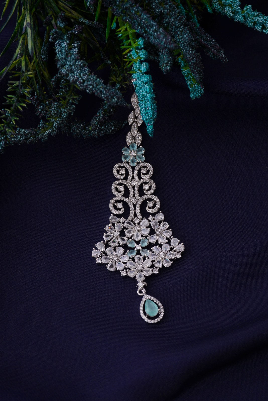 Sea Green Zircon Maang Tikka