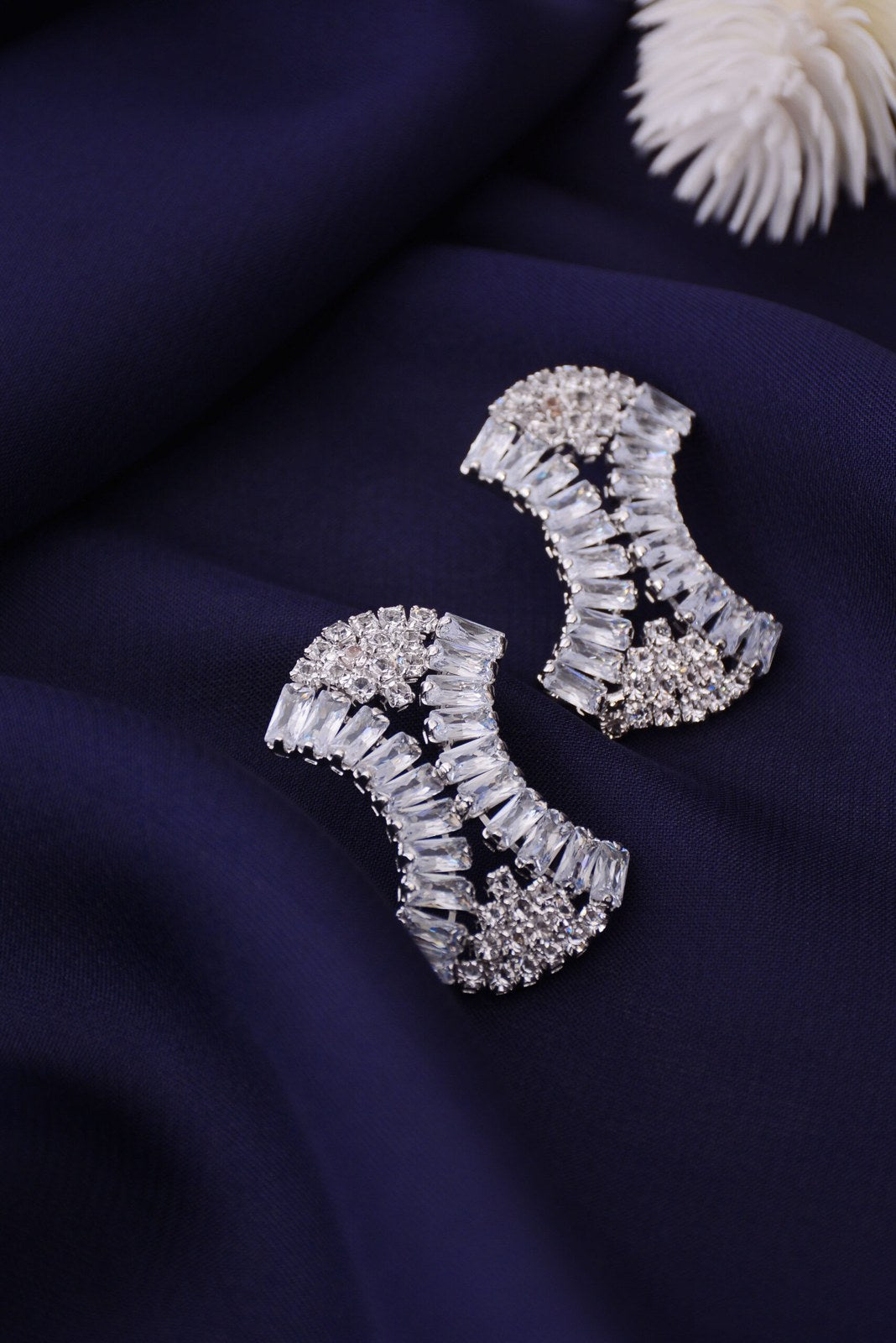 Silver Zircon Wave Statement Studs