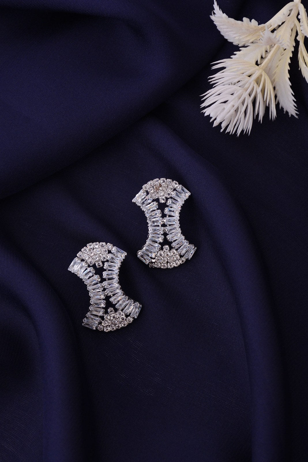 Silver Zircon Wave Statement Studs