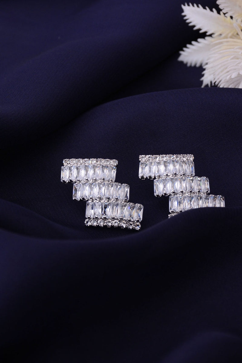 Silver Baguette Zircon Stacked Studs