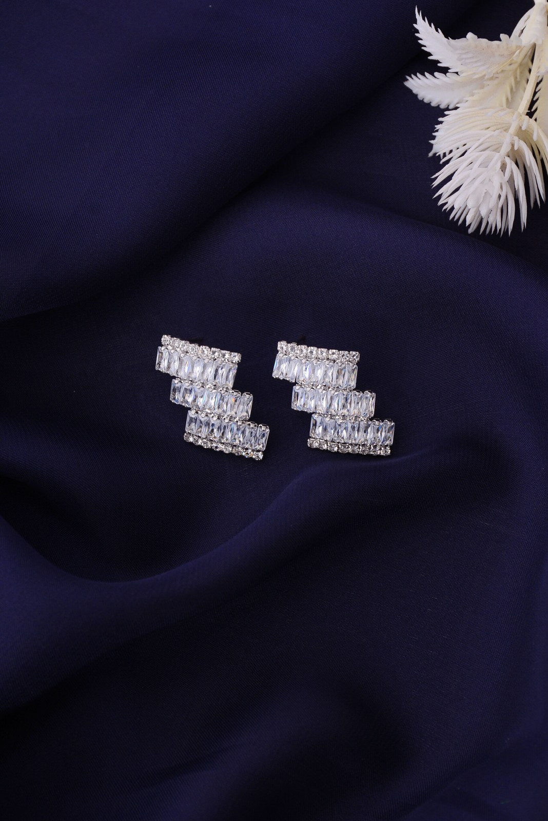 Silver Baguette Zircon Stacked Studs