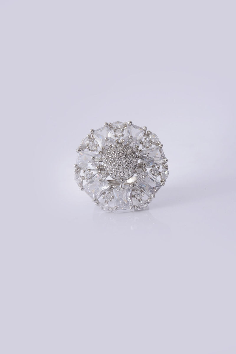 Silver Zircon Flower Cluster Ring