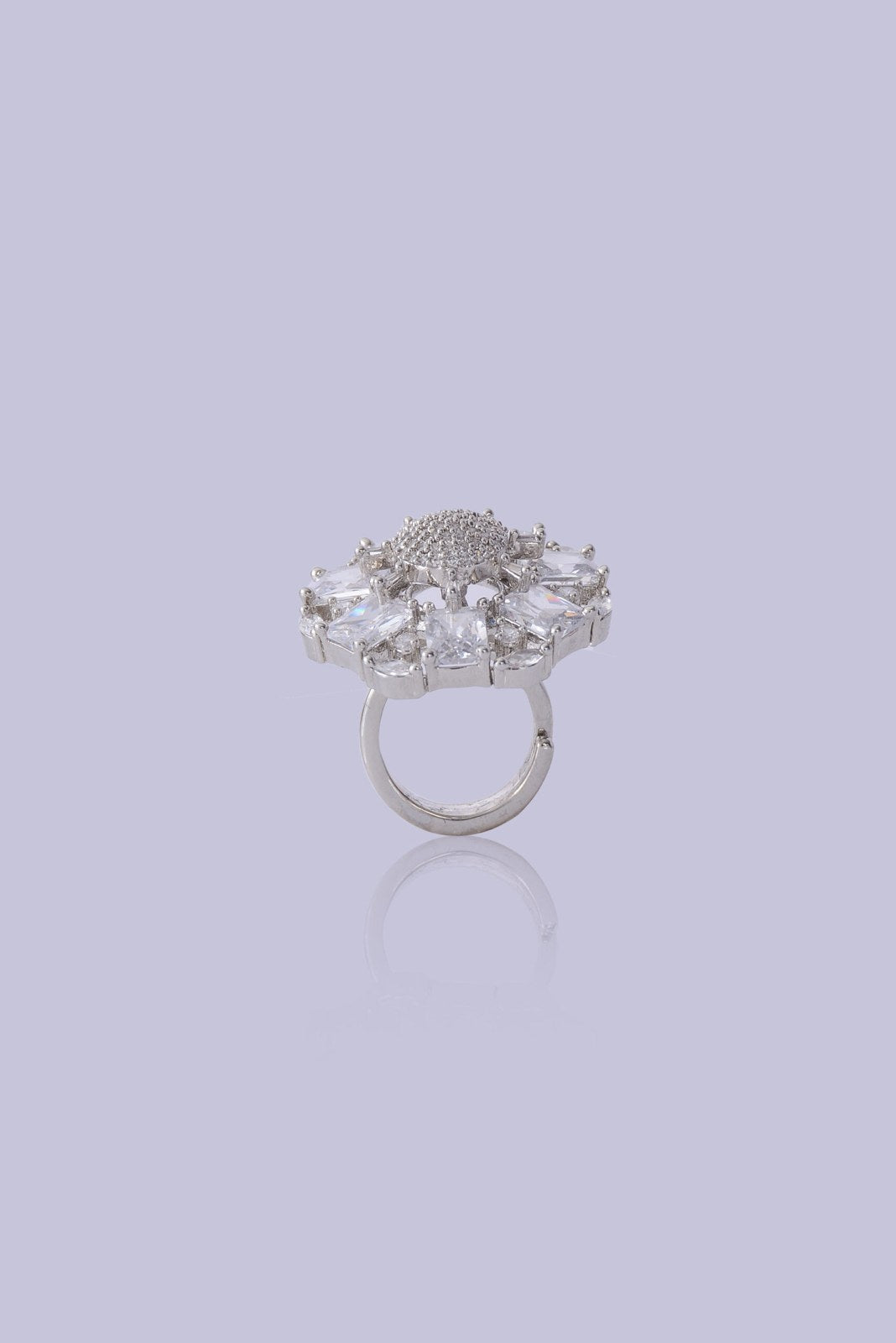 Silver Zircon Flower Cluster Ring