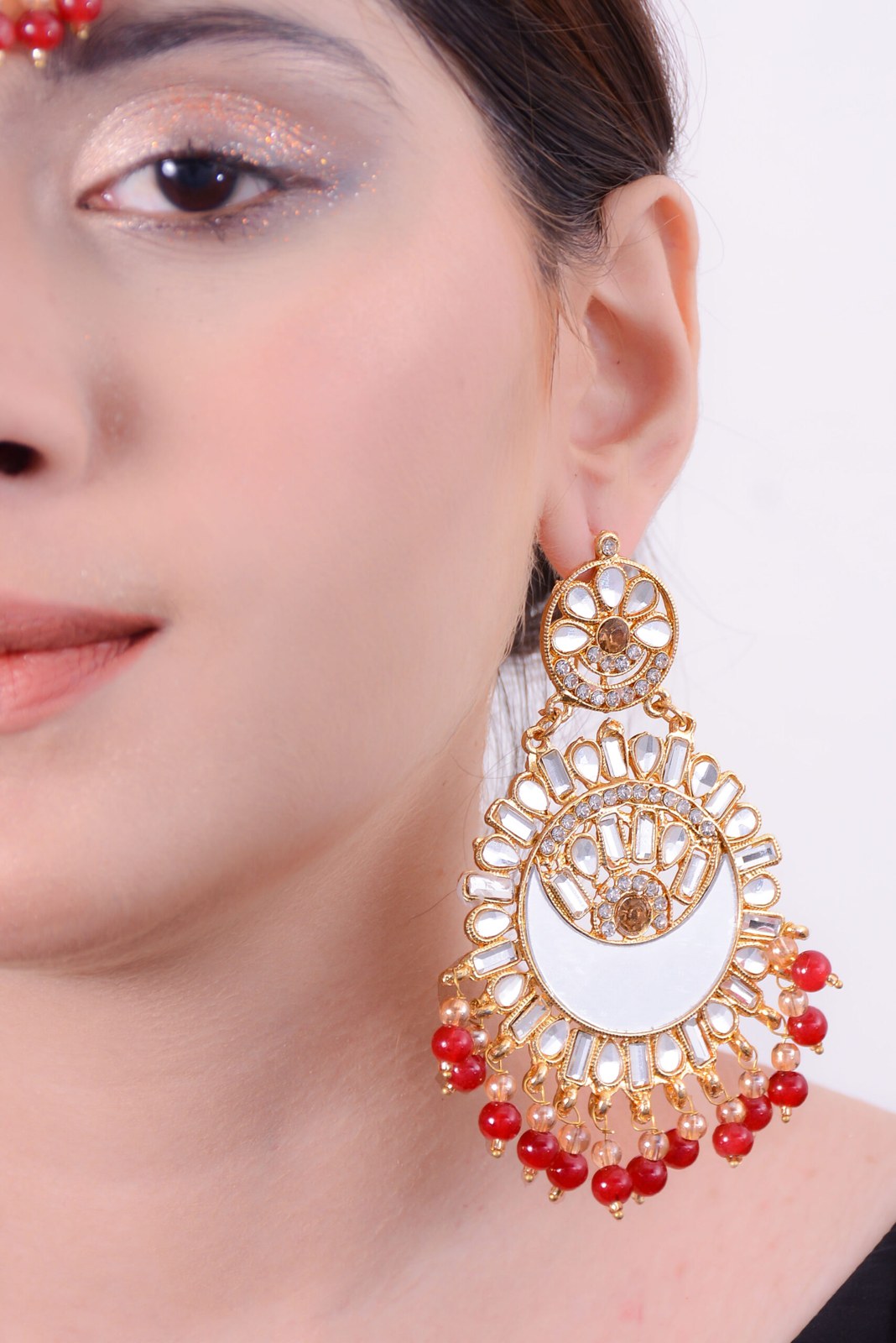 Maroon Pearl Golden Chandbali and Tikka Set