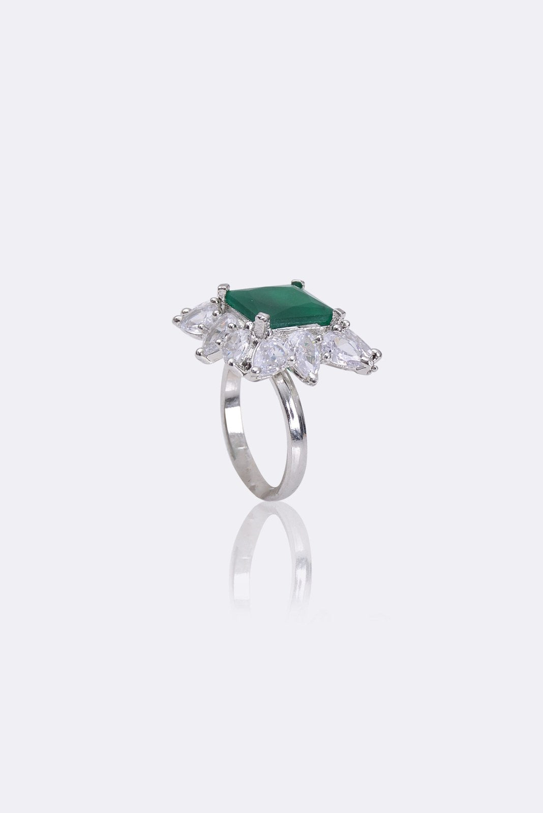 Ruby and Emerald Square Zircon Ring
