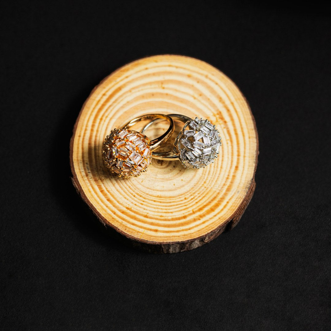 Golden Silver Zircon Ball Rings