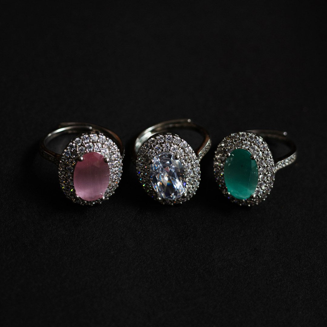Oval Zircon Halo Rings