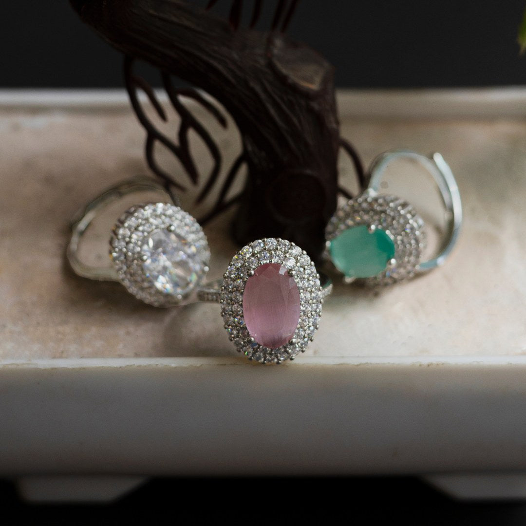 Oval Zircon Halo Rings