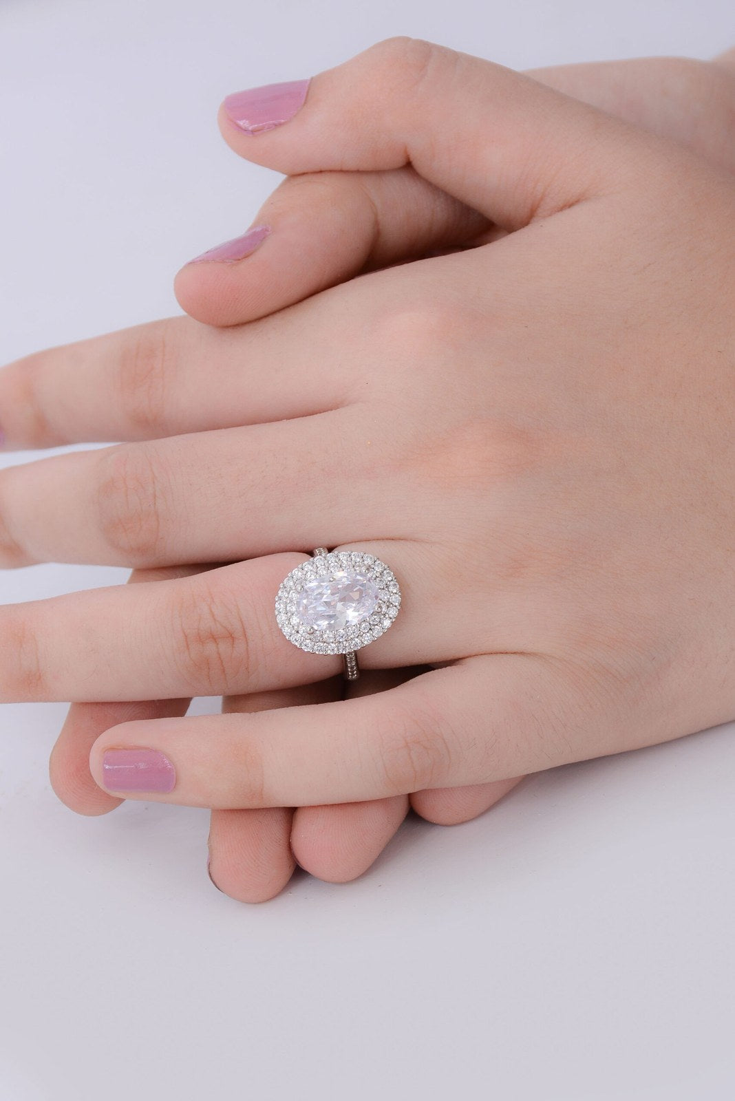 Oval Zircon Halo Rings