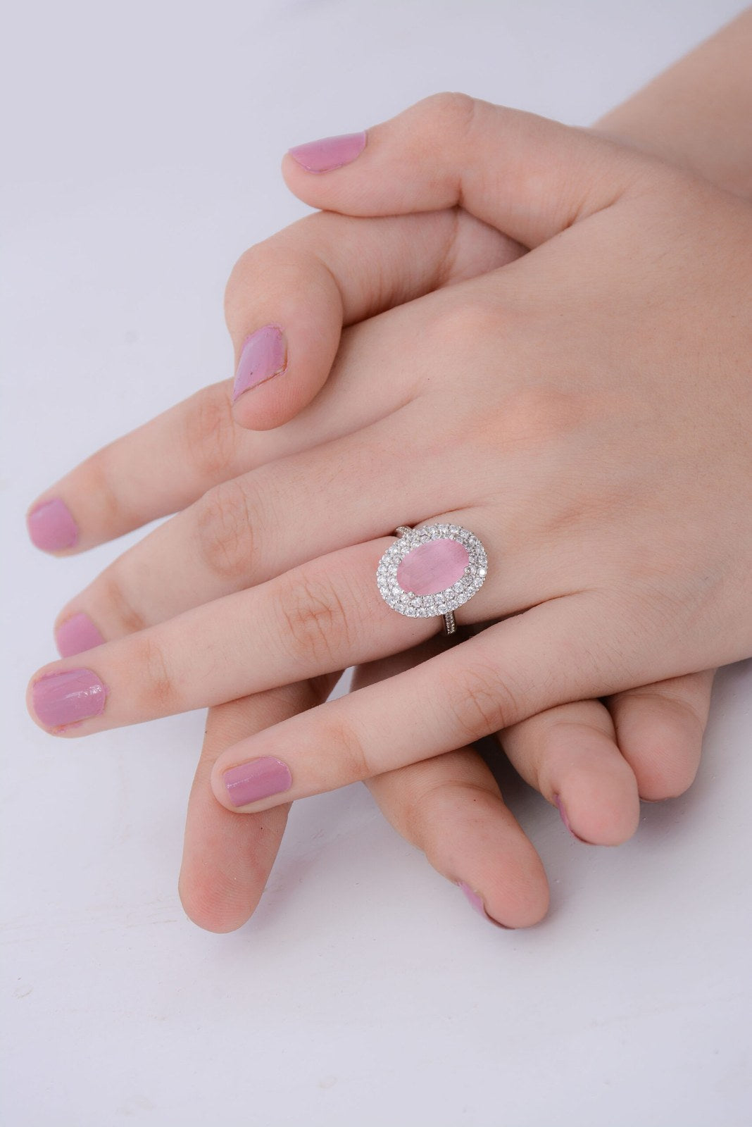 Oval Zircon Halo Rings
