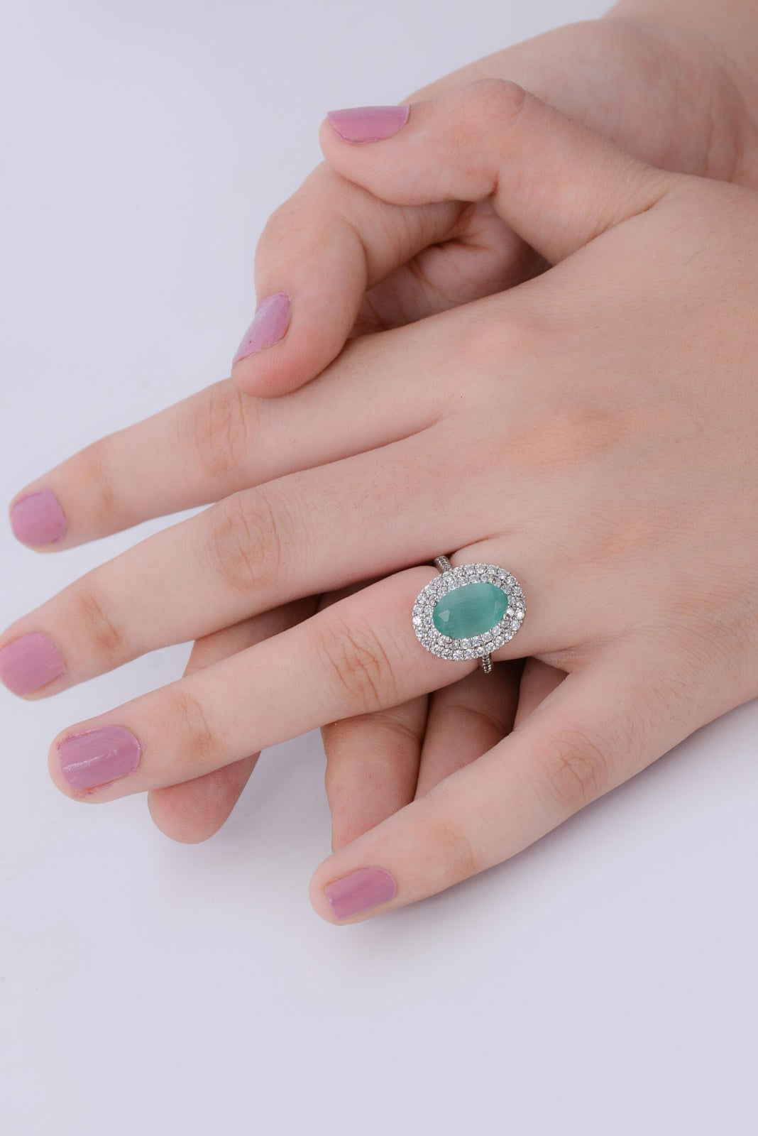 Oval Zircon Halo Rings