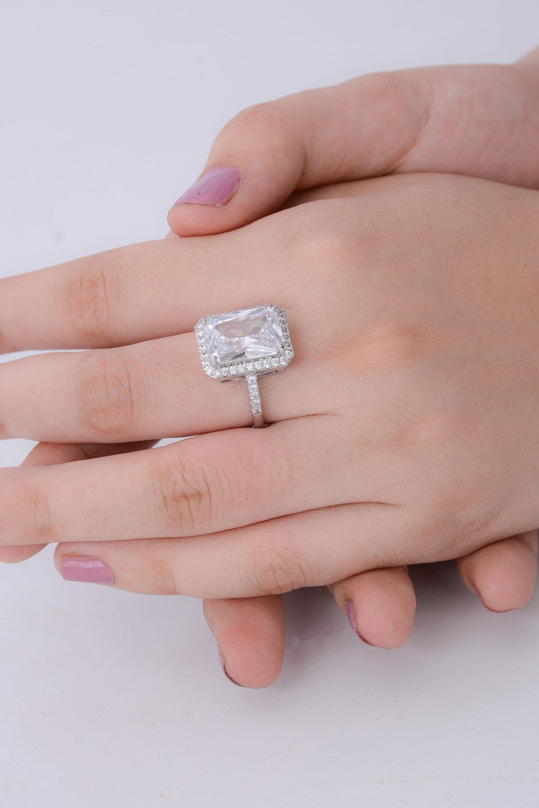 White Zircon Emerald-Cut Solitaire Ring