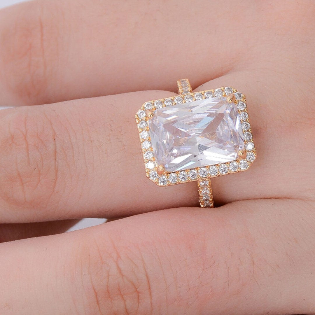 White Zircon Emerald-Cut Solitaire Ring