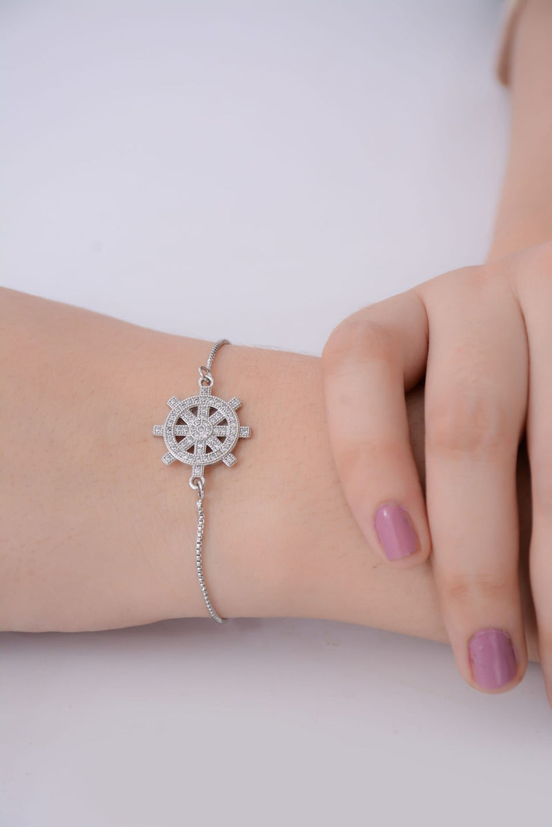 Silver Zircon Compass Bracelet