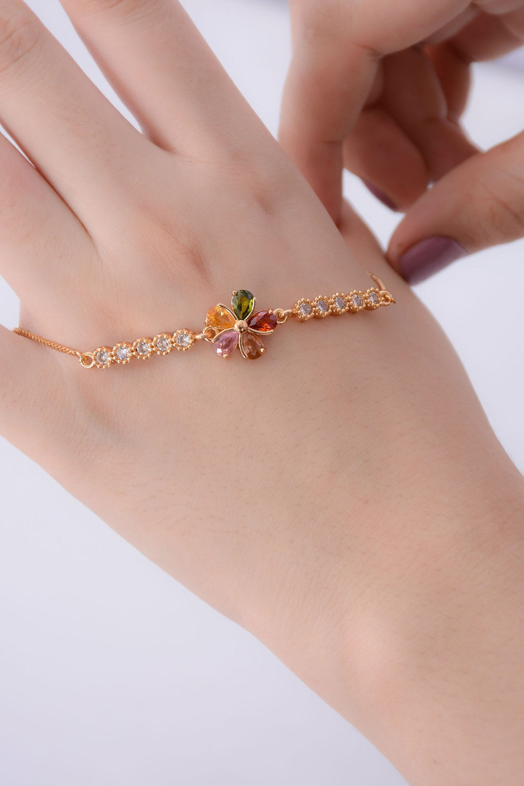 Golden Floral Hand Chain Bracelet