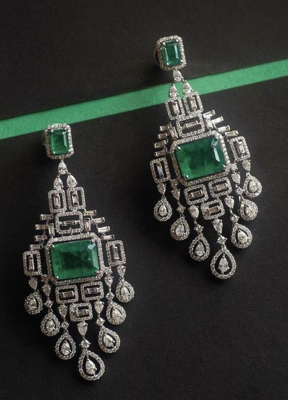 925 Silver Emerald Cascade Chandelier Earrings