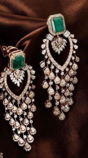925 Silver Emerald Fringe Chandelier Earrings