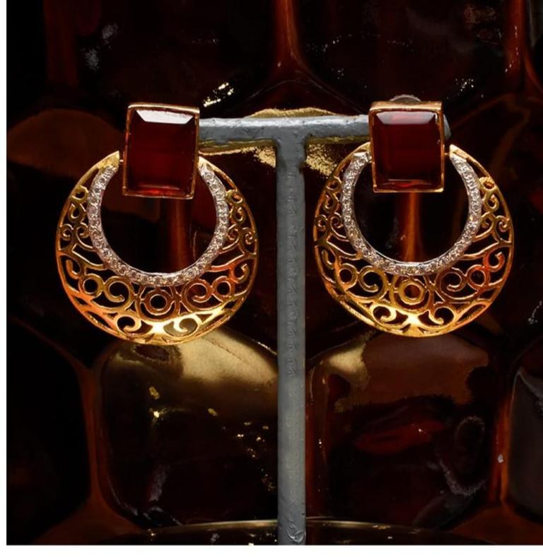 925 Silver Maroon Chand Bali Earrings