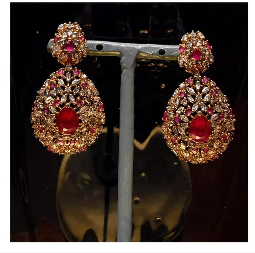 925 Silver Ruby Pink Zircon Statement Earrings