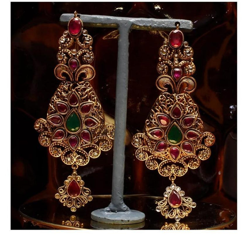 925 Silver Ruby Emerald Antique Long Earrings