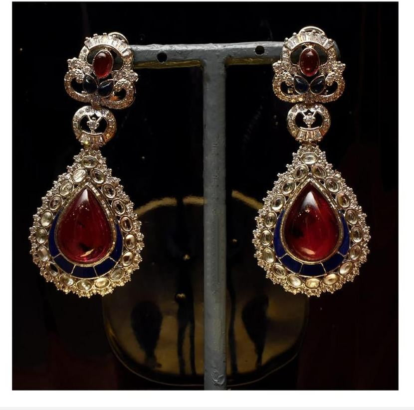 925 Silver Ruby Sapphire Teardrop Earrings