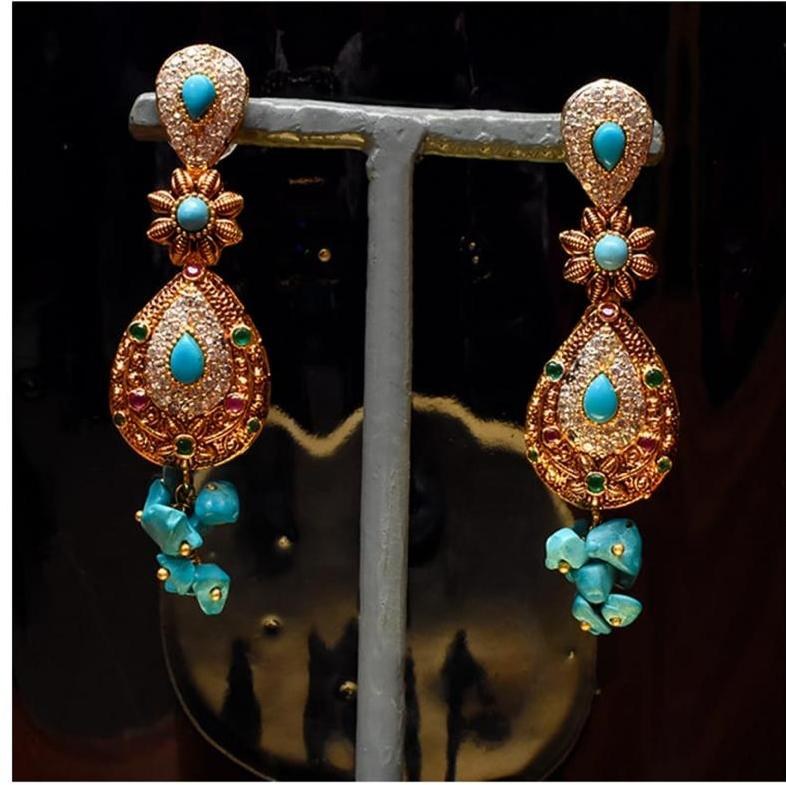 925 Silver Turquoise Coral Floral Drop Earrings