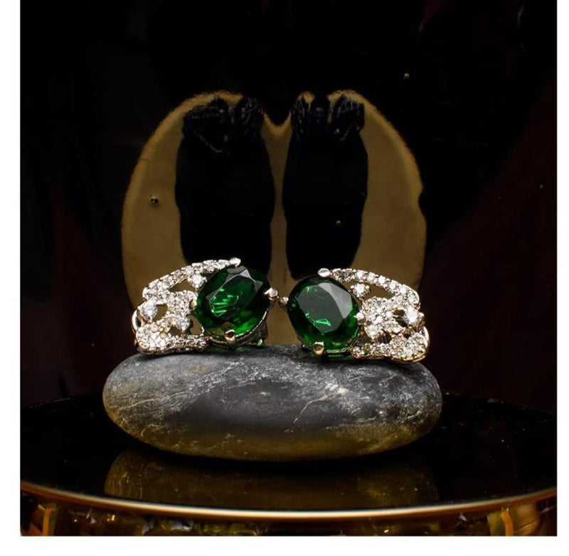 925 Silver Emerald Green Cluster Earrings
