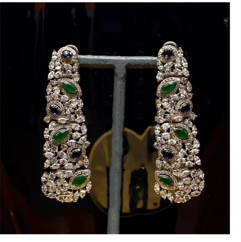 925 Silver Emerald Marquise Long Drop Earrings