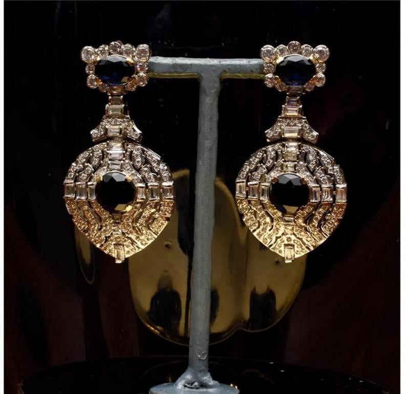 925 Silver Black Stone Baguette Chand Bali Earrings