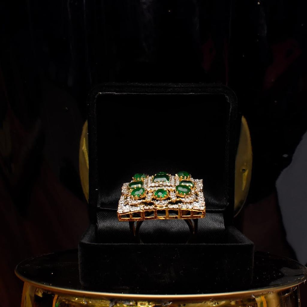 925 Silver Emerald Zircon Square Cocktail Ring