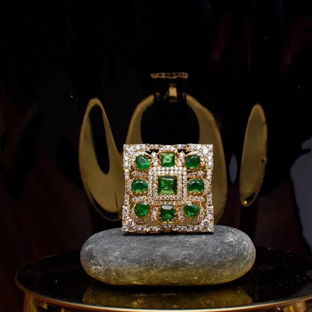 925 Silver Emerald Zircon Square Cocktail Ring