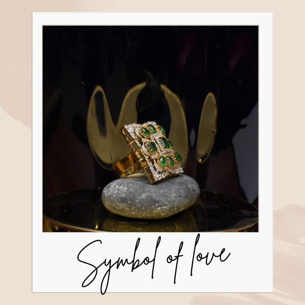 925 Silver Emerald Zircon Square Cocktail Ring