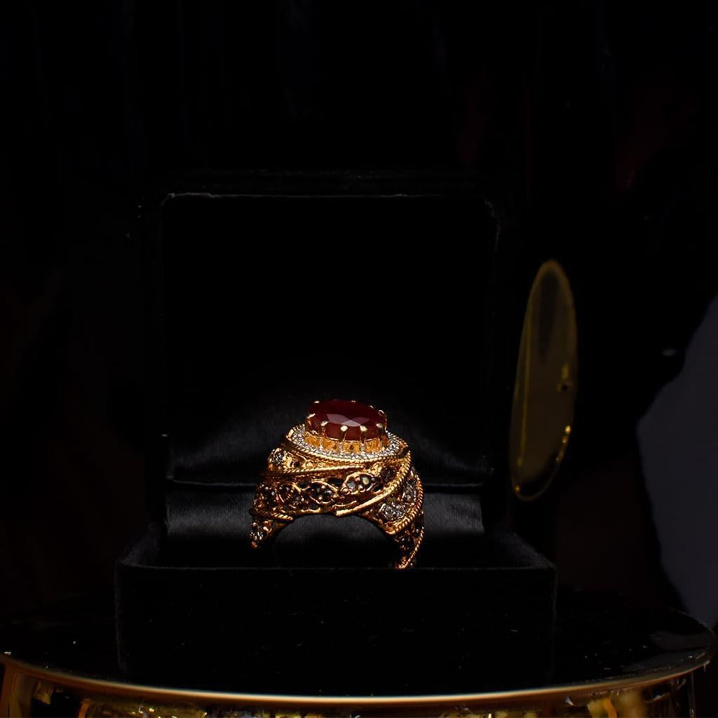 925 Silver Maroon Zircon Gold-Polish Dome Ring